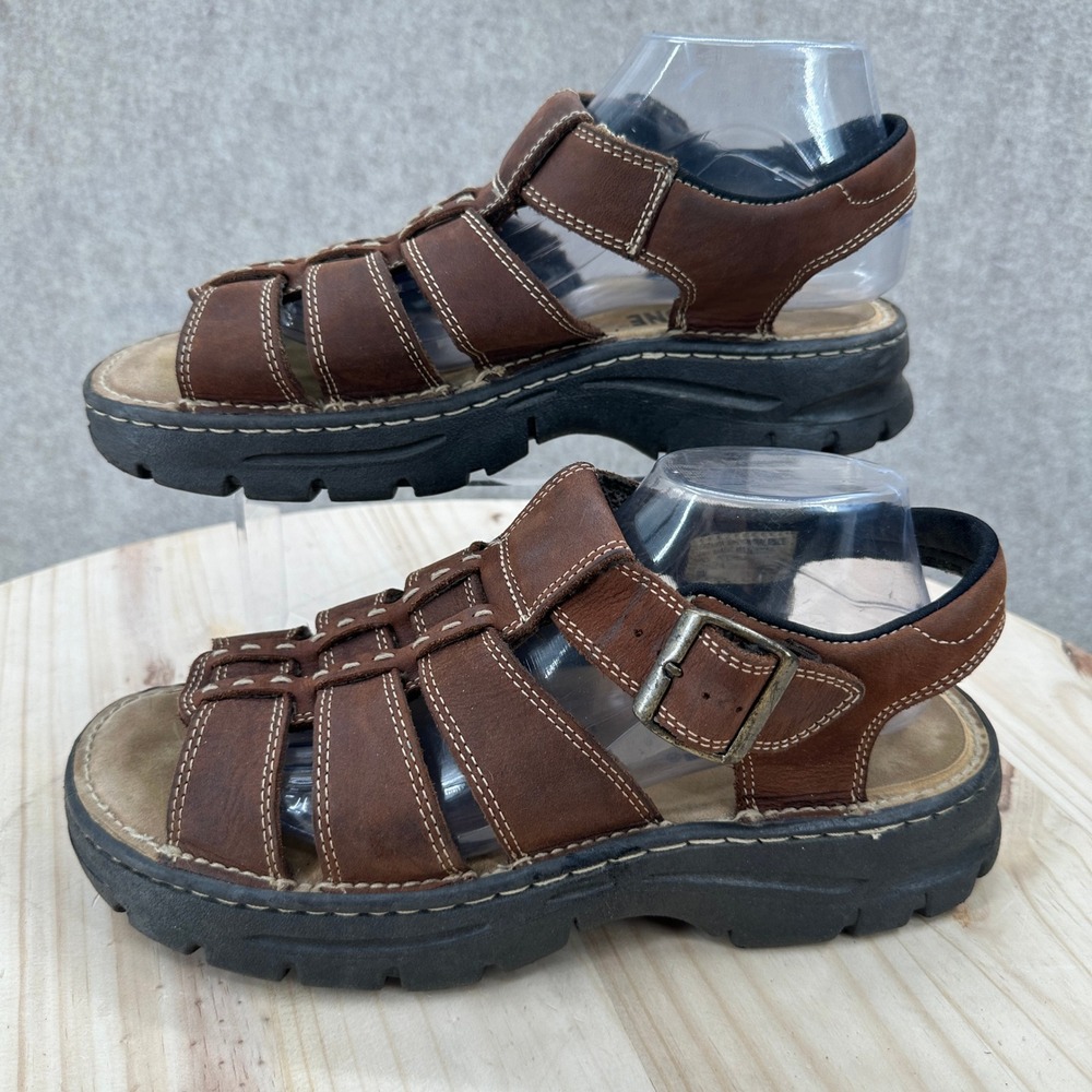 VTG Red Stone Fisherman Sandals Mens 10M Brown Leather Lug Sole Buckle 12524